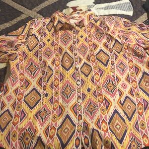 Chico's Multicolor Geometric Button-Up Shirt - Pink, Yellow & Purple